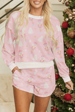 Load image into Gallery viewer, Pink Christmas Tree Nutcracker Doll Print Contrast Trim Long Sleeve Top Matching Shorts Set
