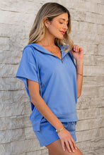 Load image into Gallery viewer, Sky Blue Casual Zipped Short Sleeve Hoodie and Shorts Set
