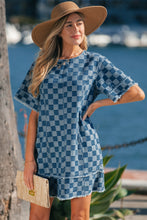 Load image into Gallery viewer, Sky Blue Frayed Hem Checkered Denim Mini Dress
