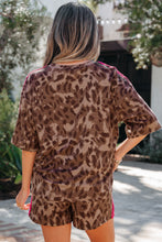 Load image into Gallery viewer, Brown Contrast Striped Accent Leopard Short Set
