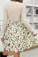 Load image into Gallery viewer, Black Ribbed Knit Patchwork Printed Belted A-line Dress
