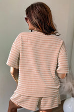 Load image into Gallery viewer, Green Stripe Raised Rib Loose Tee Drawstring Elastic Waist 2pcs Short Set
