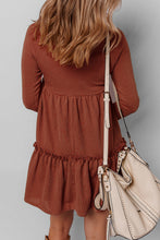 Load image into Gallery viewer, Straw Yellow Ribbed Frilled Trim High Waist Long Sleeve Mini Dress
