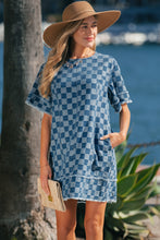 Load image into Gallery viewer, Sky Blue Frayed Hem Checkered Denim Mini Dress
