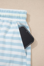 Load image into Gallery viewer, Pink Stripe Contrast Neck Loose Tee and Drawstring Shorts Set
