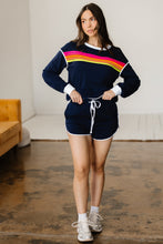 Load image into Gallery viewer, Bluing Colorful Striped Accent Varsity Long Sleeve Pullover and Shorts Matching Set
