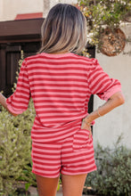 Load image into Gallery viewer, Pink Stripe Puff Short Sleeve T Shirt Matching Shorts Set
