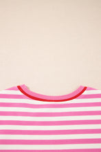 Load image into Gallery viewer, Pink Stripe Contrast Trim Short Sleeve Top Loose Shorts 2pcs Casual Outfit
