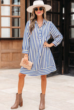 Load image into Gallery viewer, Blue Stripe Collared Half Button Side Pockets Loose Fit Mini Dress
