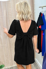 Load image into Gallery viewer, Black Bow Decor Backless Short Sleeve Shift Mini Dress
