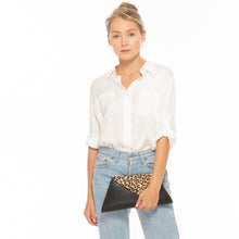 Load image into Gallery viewer, Black Leather Clutch Bag Leopard Unique Evening Purse Women's Handbag
