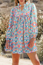 Load image into Gallery viewer, Khaki Abstract Printed Long Sleeve Tied Neckline Mini Dress

