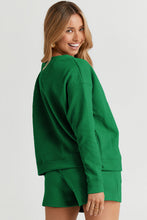 Load image into Gallery viewer, Green Textured Long Sleeve Top and Drawstring Shorts Set
