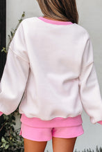 Load image into Gallery viewer, Strawberry Pink Color Block Pullover and Lace-up Elastic Waist Shorts Set
