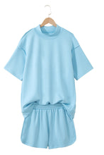 Load image into Gallery viewer, Yellow Cream Solid Color Exposed Seam Mock Neck Oversize Tee Casual Shorts 2pcs Outfit

