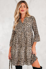 Load image into Gallery viewer, Khaki Leopard 3/4 Sleeve V Neck Swing Dress
