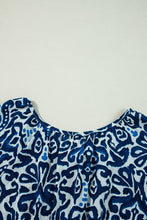Load image into Gallery viewer, Blue Vintage Print Lace up V Neck Long Sleeve Mini Dress
