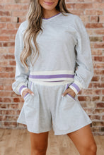 Load image into Gallery viewer, Light Grey Contrast Striped Bands Cropped Pullover and Athletic Short Set

