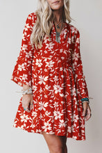 Load image into Gallery viewer, Blue Boho Floral Print Lettuce Trim 3/4 Sleeve Mini Dress
