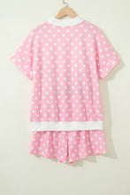 Load image into Gallery viewer, Pink Polka Dot Print Color Block Trim Mock Neck Short Set
