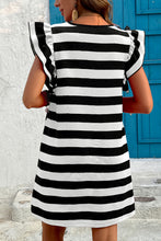 Load image into Gallery viewer, Black Stripe Flutter Sleeve Round Neck Shift Dress
