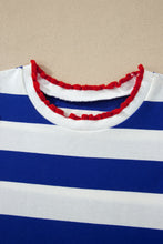 Load image into Gallery viewer, Red Stripe Contrast Trim Round Neck Short Puff Sleeve Shift Mini Dress
