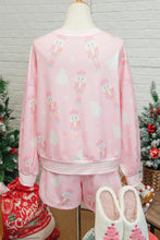 Load image into Gallery viewer, Pink Christmas Tree Nutcracker Doll Print Contrast Trim Long Sleeve Top Matching Shorts Set
