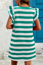 Load image into Gallery viewer, Black Stripe Flutter Sleeve Round Neck Shift Dress
