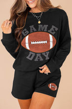 Load image into Gallery viewer, Black GAME DAY Rugby Football Graphic Pullover and Shorts Casual Outfit
