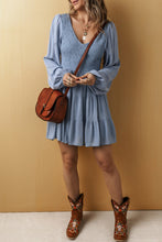 Load image into Gallery viewer, Ashleigh Blue Long Sleeve V Neck Smocked Tiered Mini Dress
