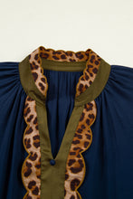 Load image into Gallery viewer, Navy Blue Button Detail Leopard Metallic Trim Short Sleeve Tunic Dress
