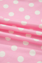 Load image into Gallery viewer, Pink Polka Dot Print Color Block Trim Mock Neck Short Set
