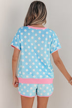 Load image into Gallery viewer, Sky Blue Polka Dot Contrast Edge Casual Short Set
