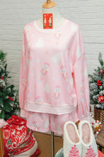 Load image into Gallery viewer, Pink Christmas Tree Nutcracker Doll Print Contrast Trim Long Sleeve Top Matching Shorts Set
