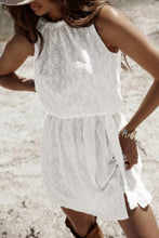 Load image into Gallery viewer, White Lace Sleeveless Knot Hollow Out Back Tied Waist Mini Dress
