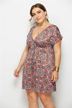 Load image into Gallery viewer, Printed Deep V-Neck Dress with Elastic Waist
