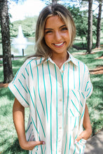 Load image into Gallery viewer, Mint Green St Patricks Striped Wide Short Sleeve Shift Mini Shirt Dress

