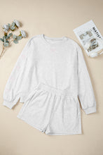 Load image into Gallery viewer, Sachet Pink Girly Bow Embroidered Detail Puff Sleeve Pullover 2pcs Short Set
