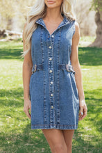 Load image into Gallery viewer, Myosotis Western Belt Button Down Sleeveless Denim Short Dress
