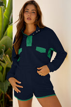 Load image into Gallery viewer, Yellow Color Block Patchwork Half Button Pullover and Shorts 2pcs Outfit
