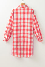 Load image into Gallery viewer, Pink Oversized Plaid Puff Sleeve Round Hem Shirt Dress
