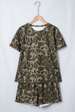 Load image into Gallery viewer, Brown Leopard Print Crew Neck Short Set

