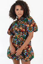 Load image into Gallery viewer, Multicolour Floral Puff Short Sleeve Shirt Mini Dress
