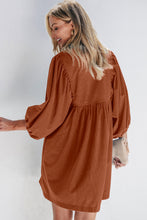 Load image into Gallery viewer, Vineyard Green Corduroy Snap Buttons Empire Waist Bracelet Sleeve Dress

