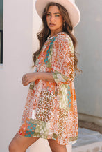 Load image into Gallery viewer, Orange Boho Paisley Mixed Print 3/4 Sleeve Chiffon Loose Dress
