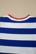 Load image into Gallery viewer, Red Stripe Contrast Trim Round Neck Short Puff Sleeve Shift Mini Dress
