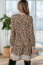 Load image into Gallery viewer, Brown Leopard Print Striped Patchwork 3/4 Sleeve Loose Mini Dress
