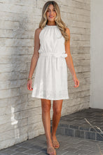 Load image into Gallery viewer, White Lace Sleeveless Knot Hollow Out Back Tied Waist Mini Dress
