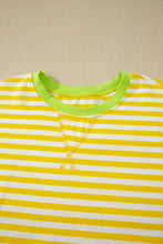 Load image into Gallery viewer, Pink Stripe Contrast Neck Loose Tee and Drawstring Shorts Set
