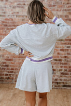 Load image into Gallery viewer, Light Grey Contrast Striped Bands Cropped Pullover and Athletic Short Set
